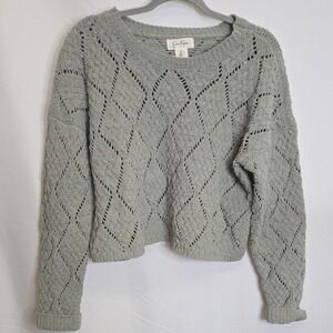 Jessica Simpson Cropped Cable Knit Sweater, Cozy Casual, Grayish Green, XL